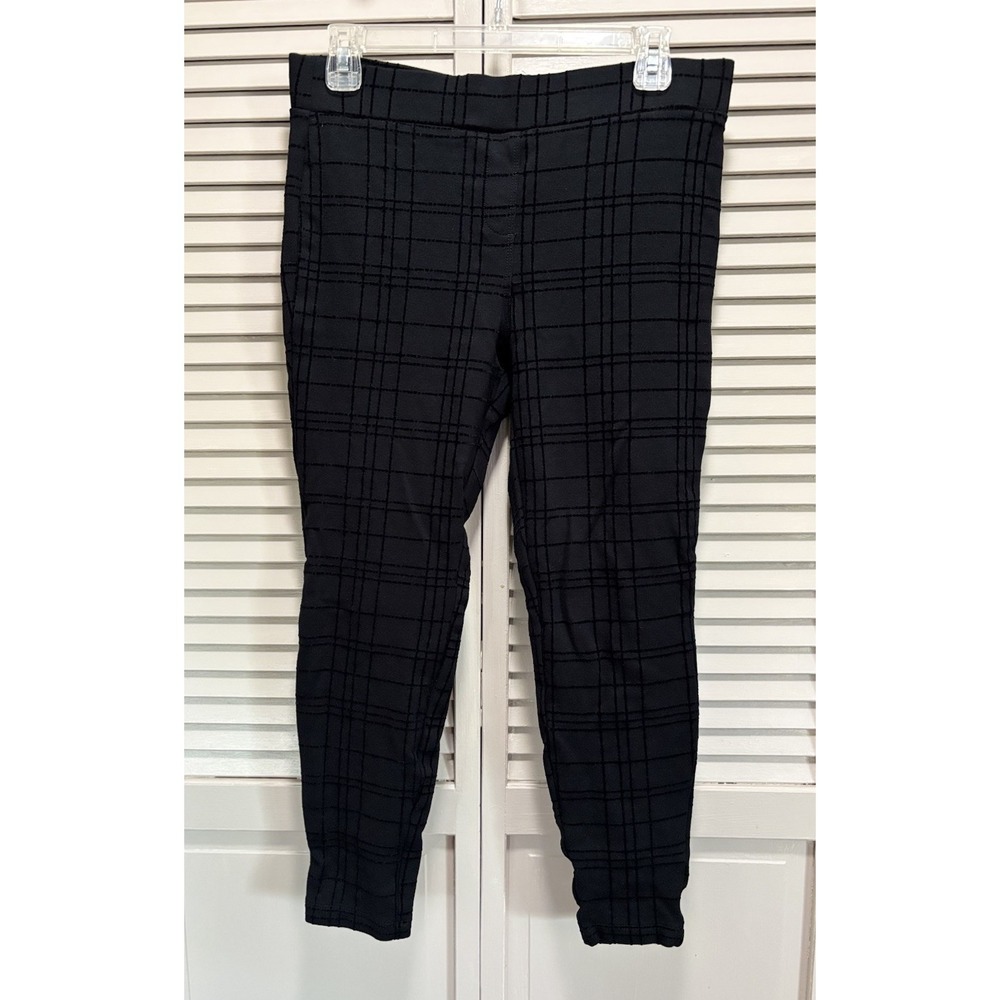 Style & Co Black Plaid Jeggings Size PL Skinny Pockets Mid Rise Elastic Band